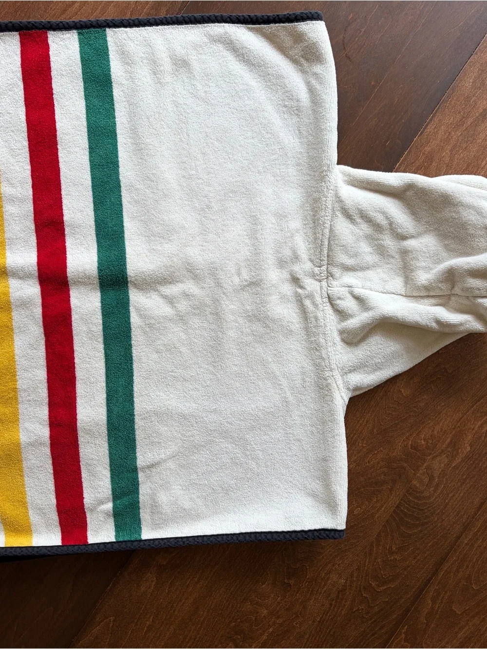 Pendleton Kids Hooded Poncho in Cream with Green, Red, Yellow & Black Stripes